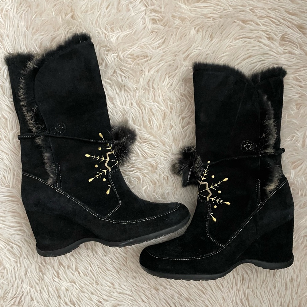 Me Too suede and rabbit boots. 8